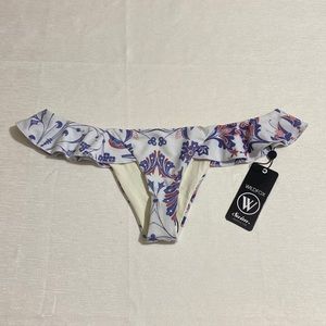 WILDFOX Women's Cheeky Ruffle Brazilian American Paisley Bikini Bottom Size S